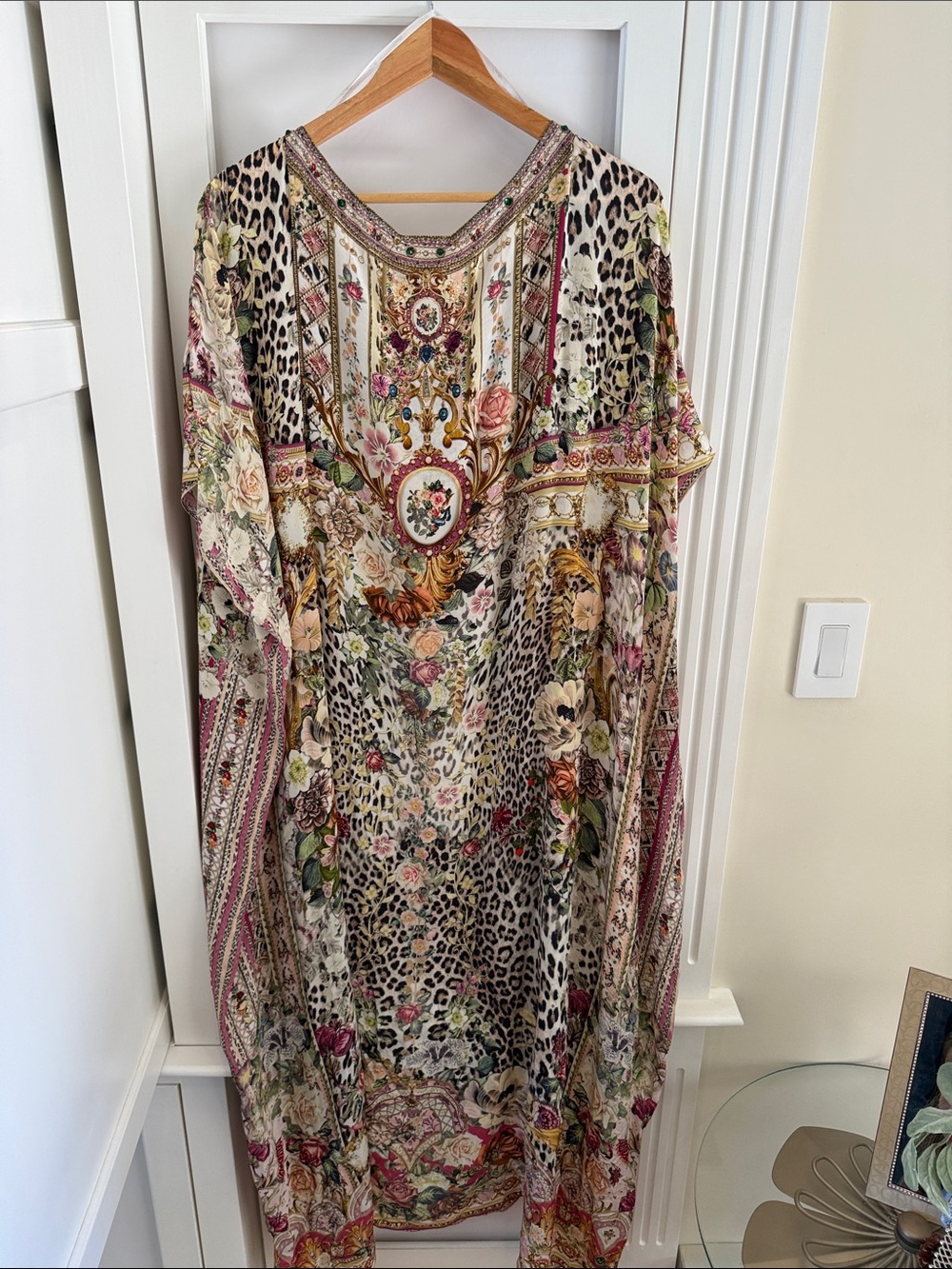 Camilla Beige Floral & Leopard-Print Beaded Maxi Caftan - Picture 3 of 3